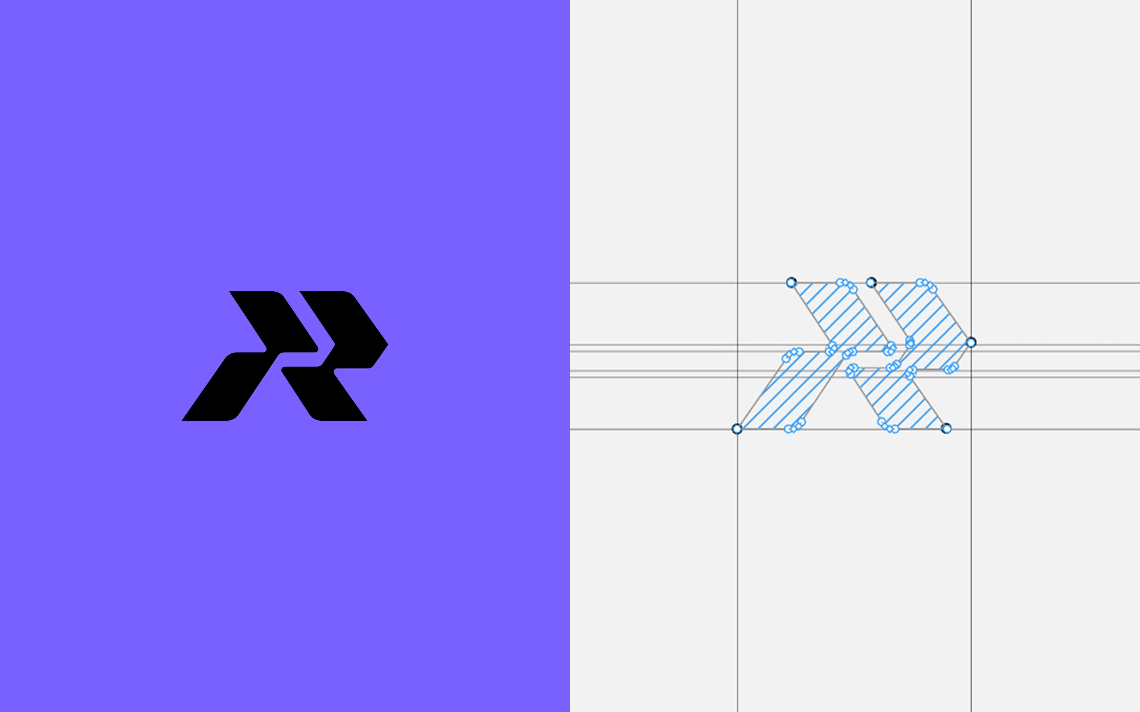 Reevv R mark beside its blue geometric construction grid